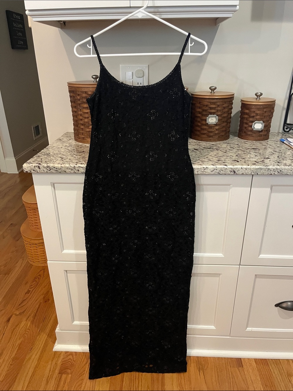 Alex Evenings Black Sequin Maxi Slip Dress